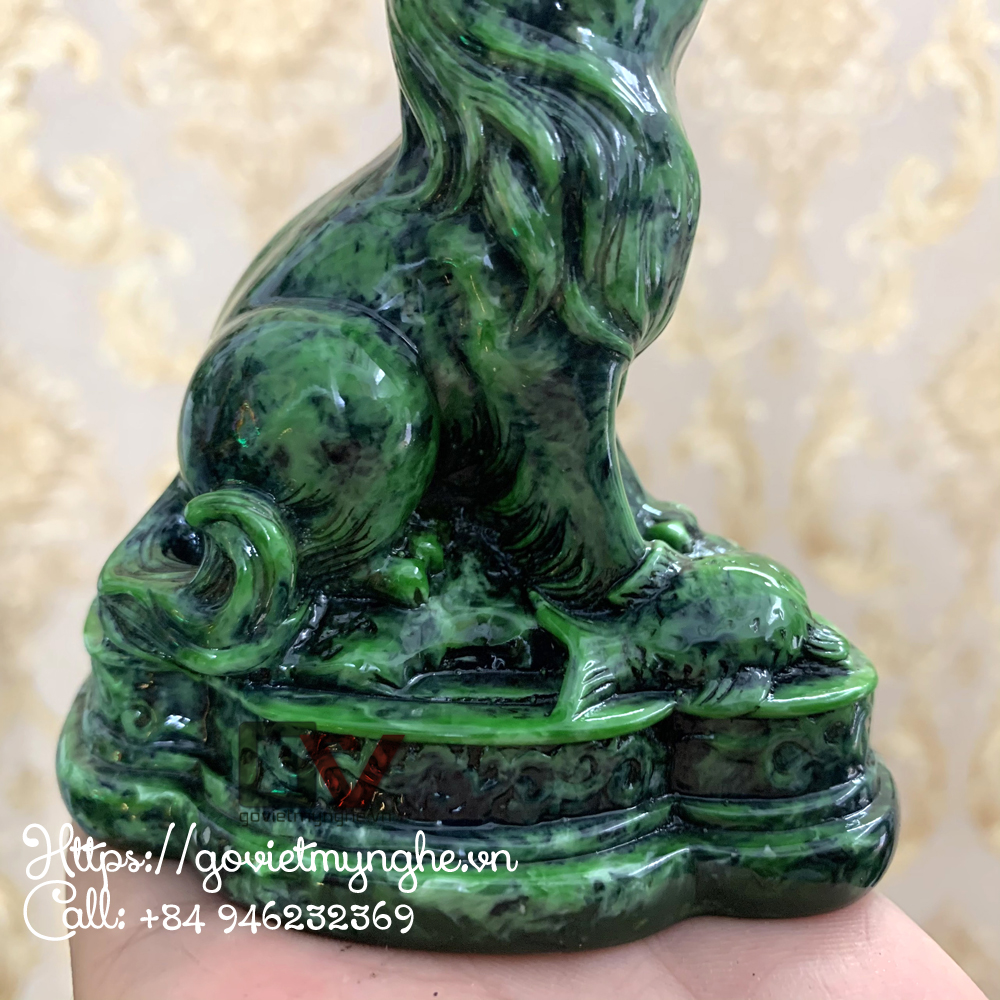 Tượng đá con mèo trang trí phong thủy bàn làm việc mang may mắn - Màu Xanh Lục Bích - Cao 10cm