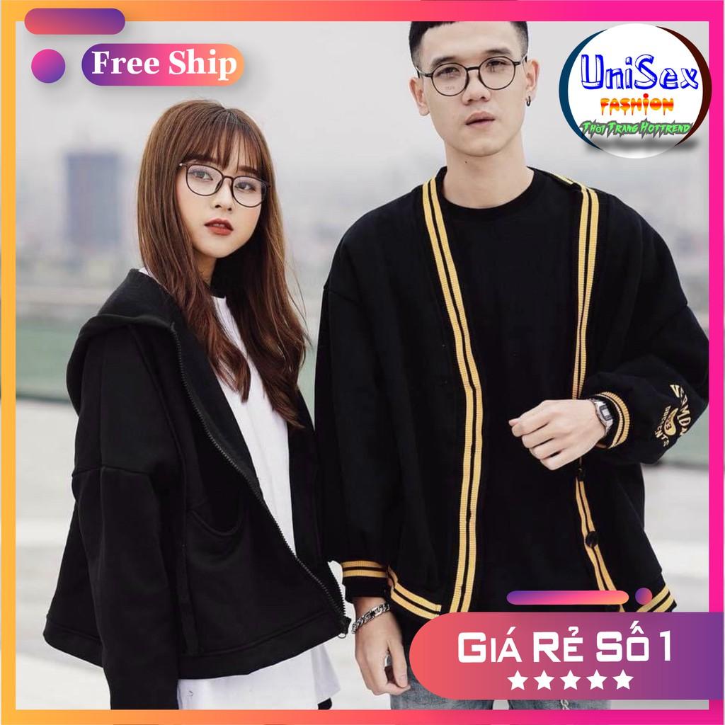 Áo Khoác Unisex Cardigan Kẻ Vàng Thun Nỉ Ngoại FreeSize 68kg AK90