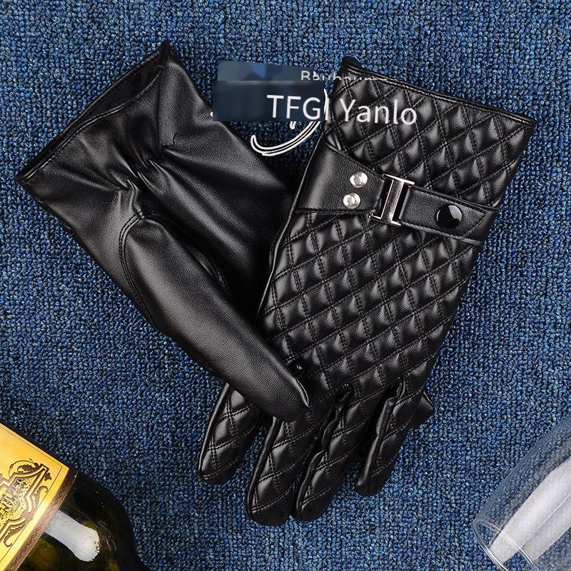 Giá thấp nhất màn hình cảm ứng găng tay da nam găng tay pu ngoài trời mùa thu và mùa đông ấm cộng với nhung găng tay đi xe điện nguồn trực tiếp