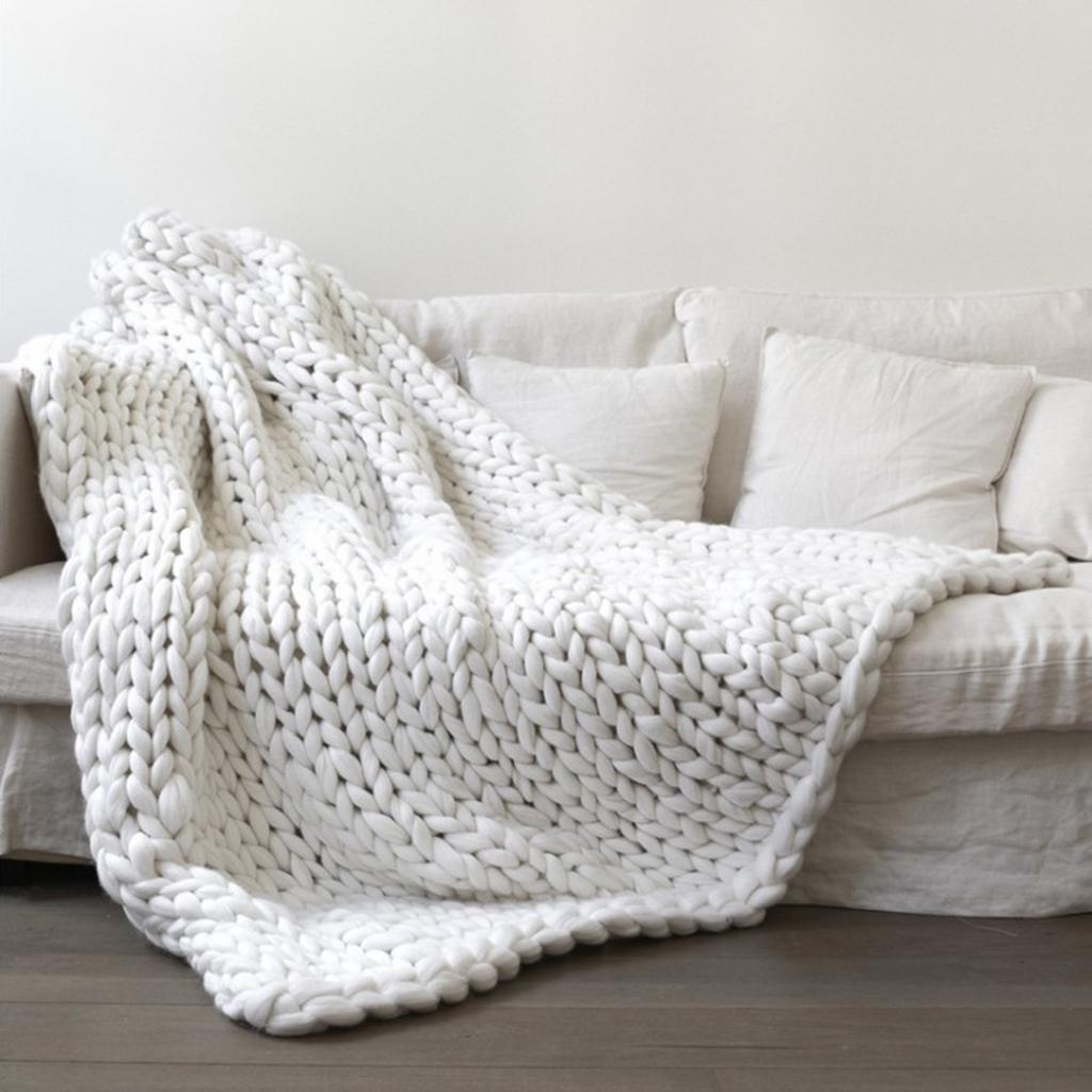 Thick Knitted Wool Throw Blanket Chunky Sofa Blanket Kids Adults