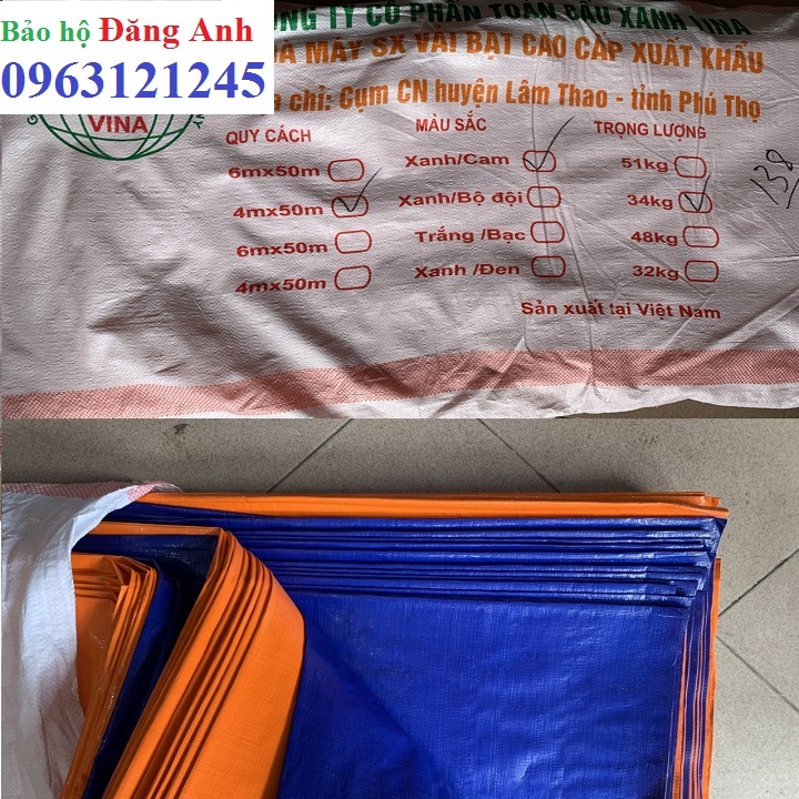 Bạt nhựa xanh cam 4x50m