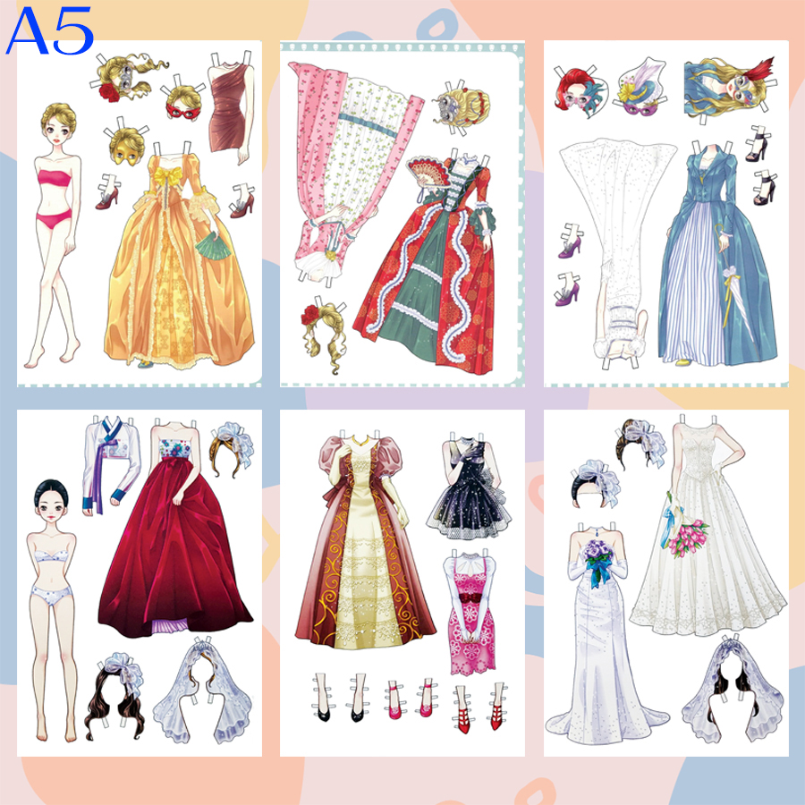 Combo 6 búp bê giấy (paper doll) thay đồ thời trang đồ chơi cắt thủ công cho bé 6 hình siêu đáng yêu BBG0014