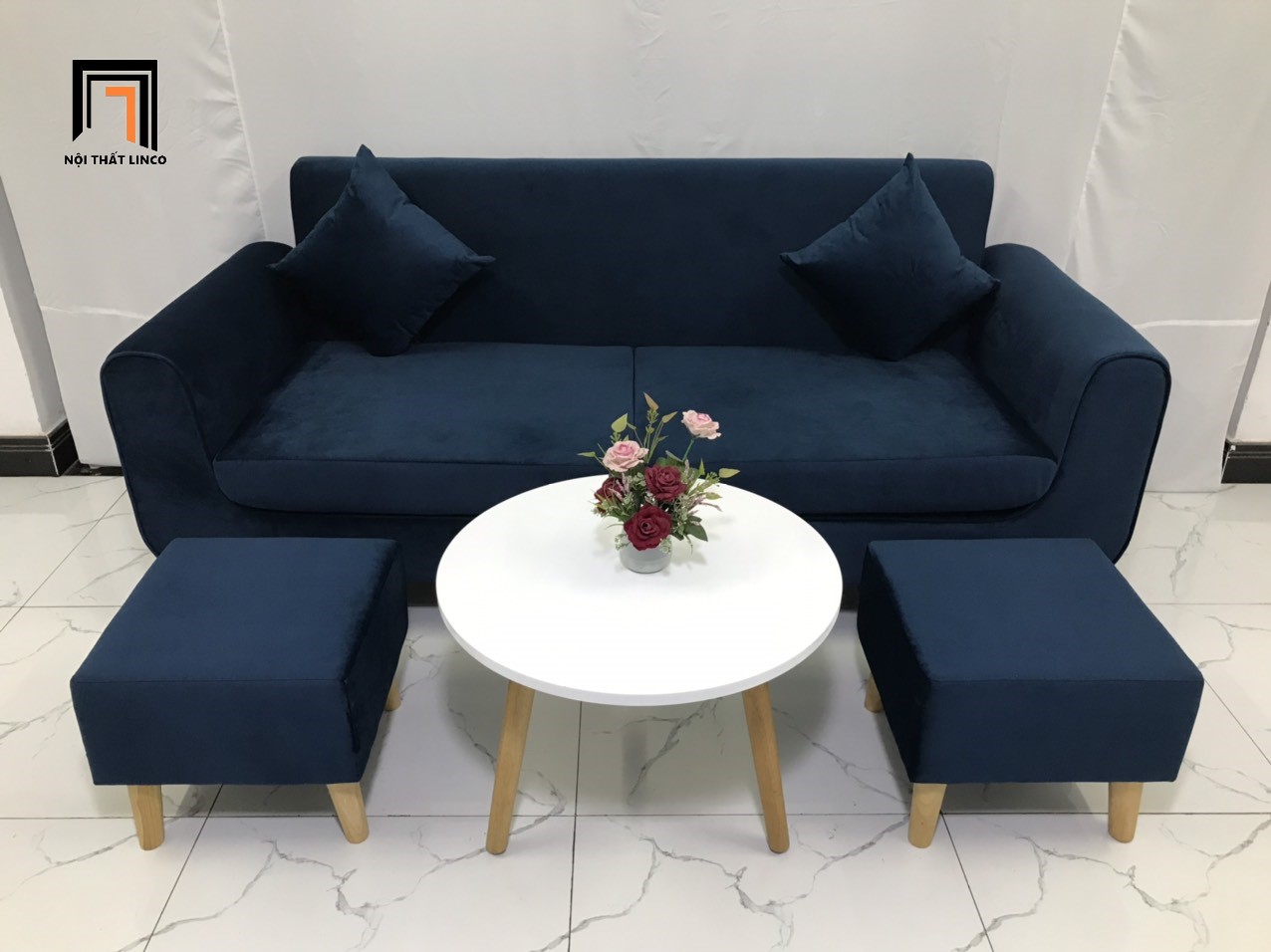 Bộ ghế sofa băng văng dài phòng khách hiện đại vải nhung