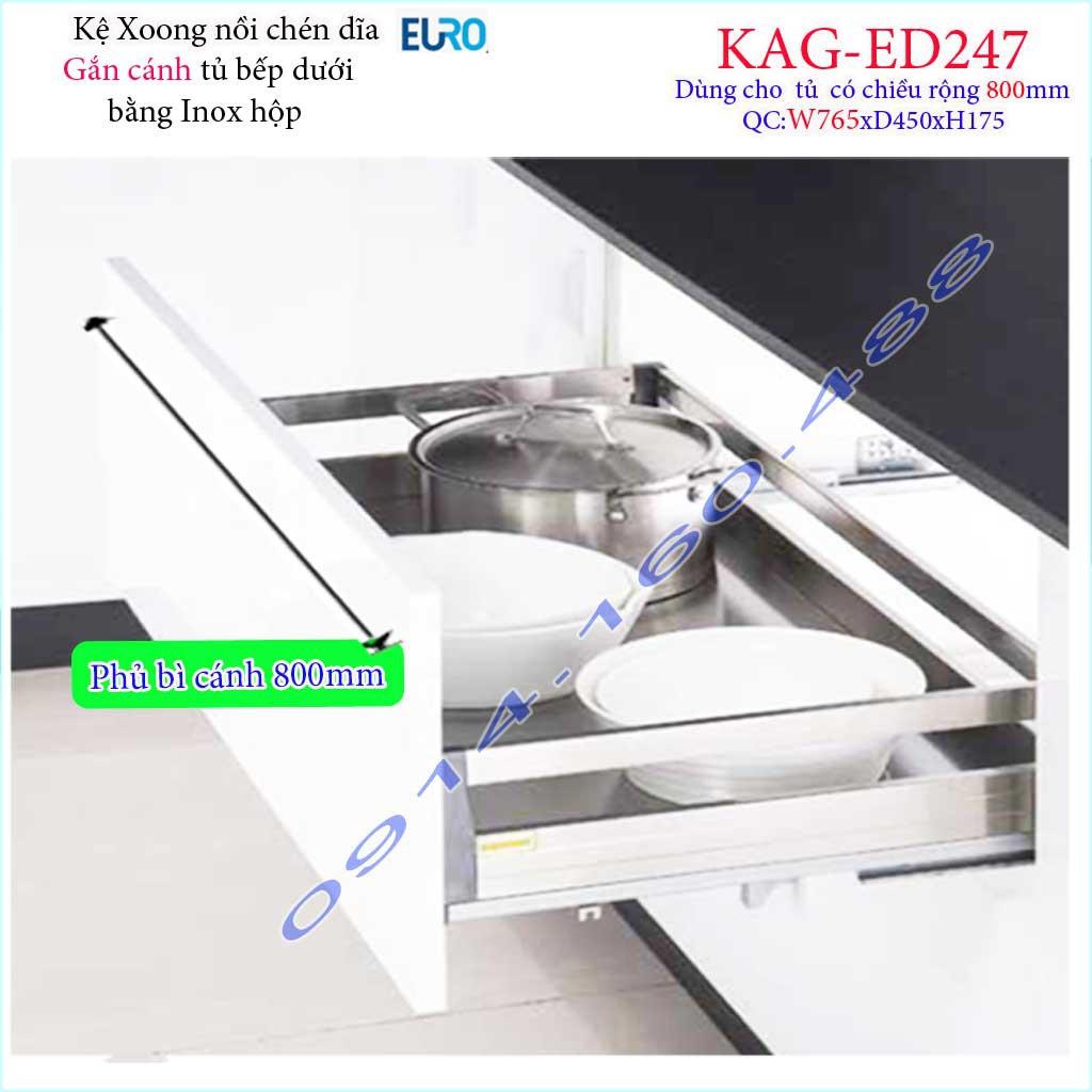 Kệ xoong nồi KAG-ED247-80cm inox hộp, Kệ đựng chén bát-nồi xoong inox hộp âm tủ 80cm