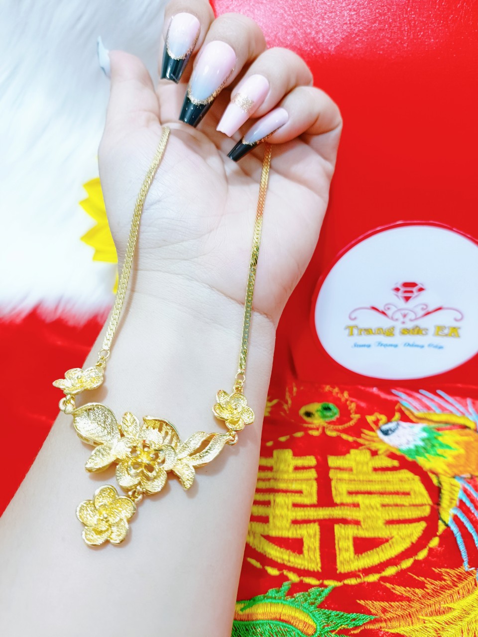 Dây chuyền cưới chạm hoa chuẩn 24k cực đẹp