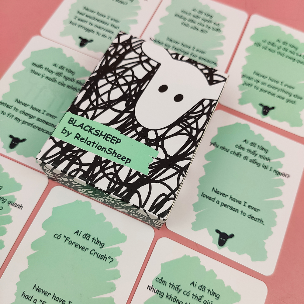 Bộ bài trò chuyện song ngữ Relationsheep lắng nghe bản thân và tâm sự chữa lành kết nối mọi người 62 lá