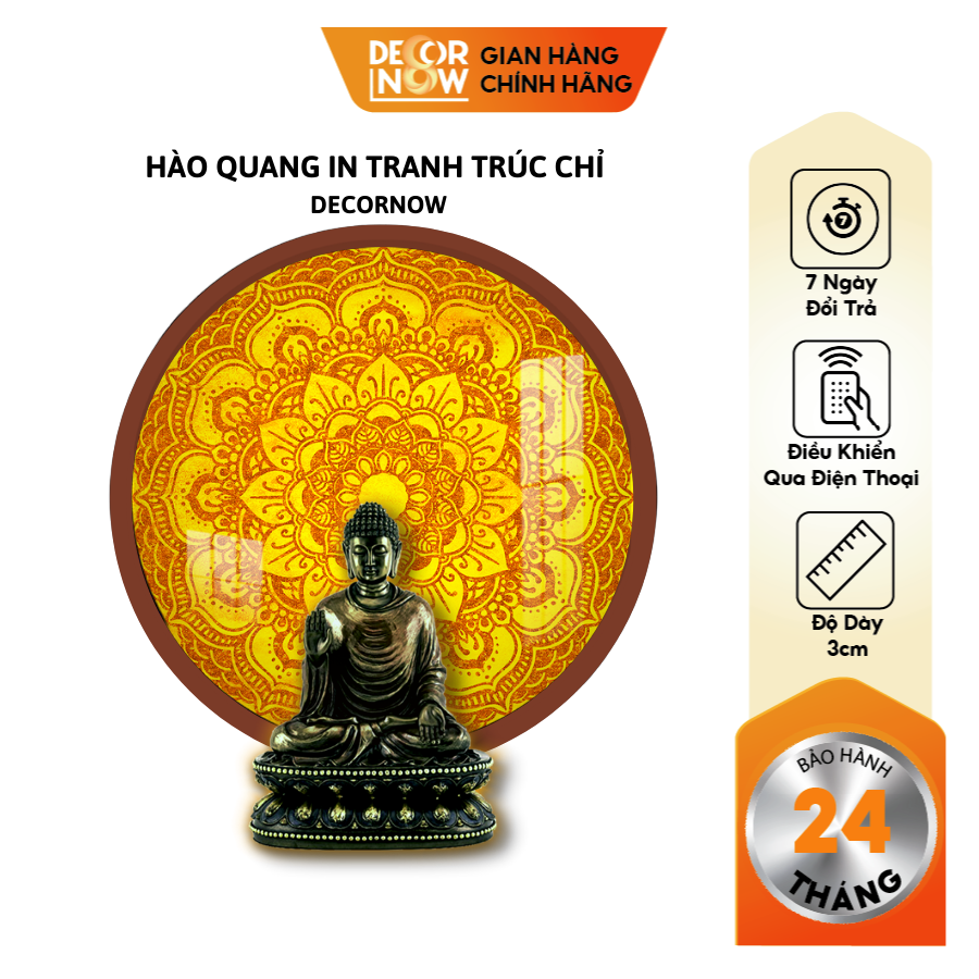 Đèn Hào Quang Phật In Tranh Trúc Chỉ DECORNOW 30,40 cm, Trang Trí Ban Thờ, Hào Quang Trúc Chỉ MANDALA DCN-TC25