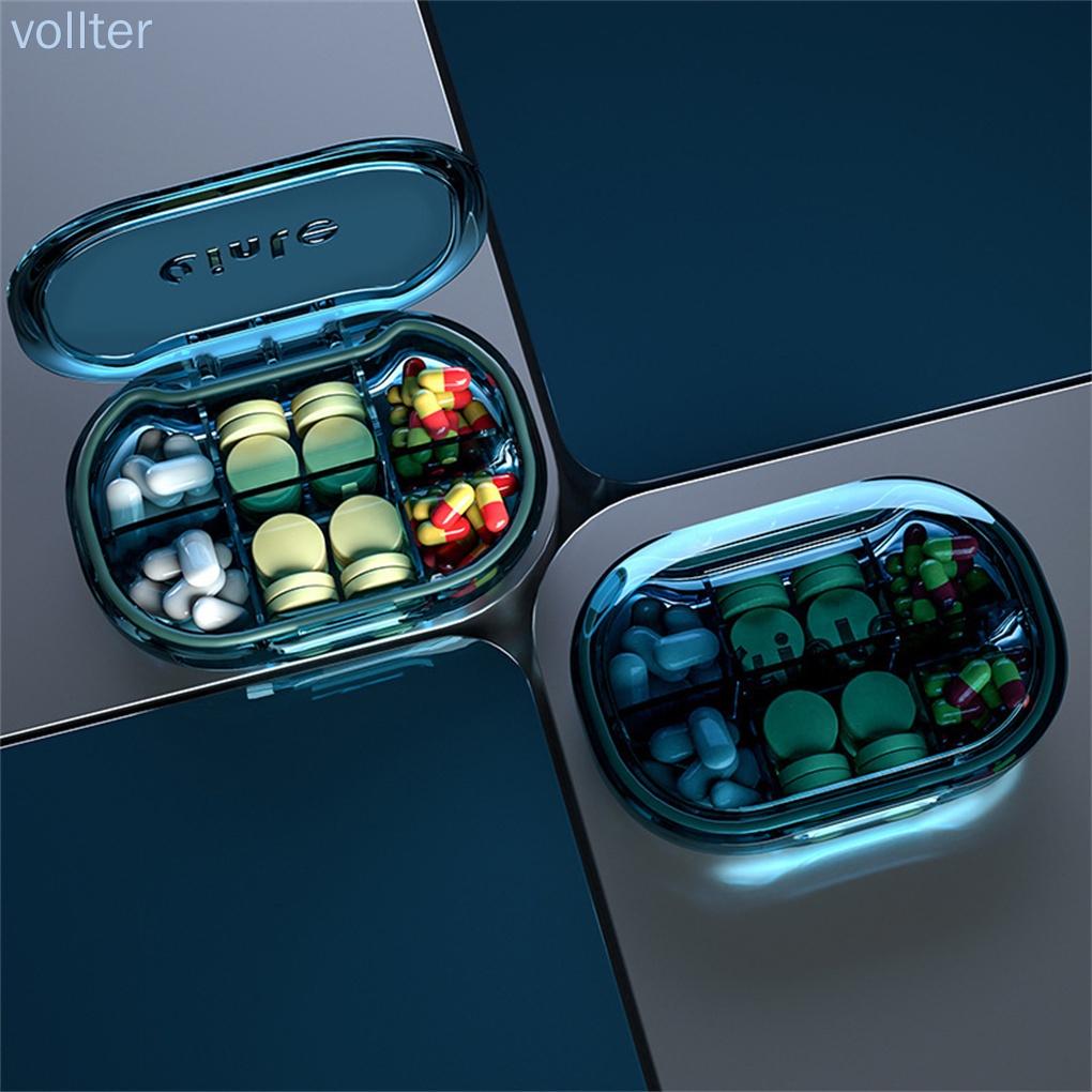 Pill Box Organizer Portable Storage Case 7 Day Vitamin Sorter Travel Sealed Container, Transparent Blue, L
