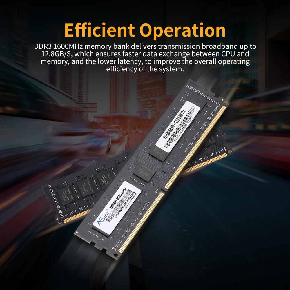 ASint LO-DDR3-1600-8GB Desktop Memory DDR3 1600MHz PC RAM 240Pin Low Power Consumption 8GB