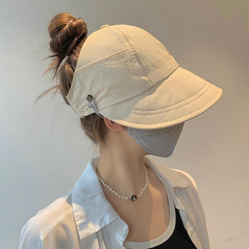 Mũ Chống Nắng Nửa Đầu Hàn Quốc Thời Trang Mũ Lưỡi Trai Chống Tia Uv, Nón Vành Rộng Có Móc Đeo Khẩu Trang