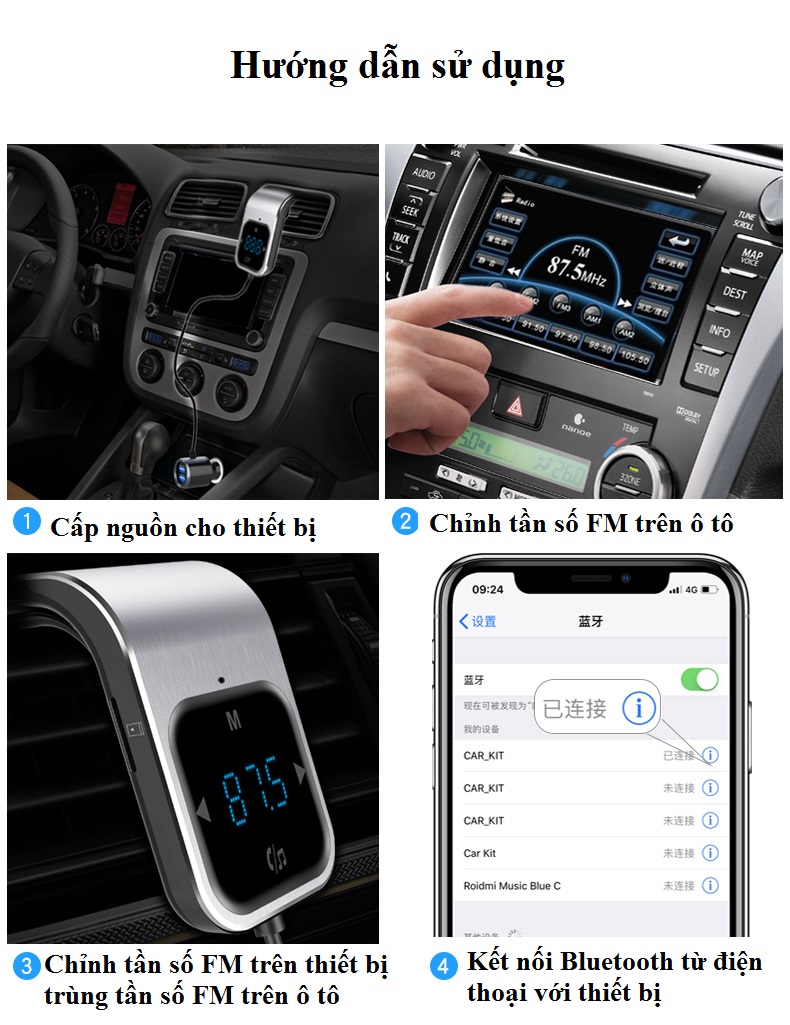 Bộ phát nhạc MP3 qua sóng FM trên ô tô có Bluetooth BC39 - Hàng nhập khẩu