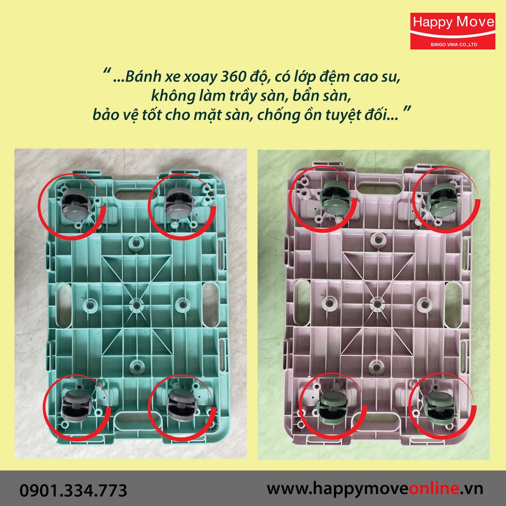 Xe đẩy hàng không tay Dolly Home use 80kg nối được - Màu Pastel - Gia đình/Văn phòng - Happy Move Thái Lan