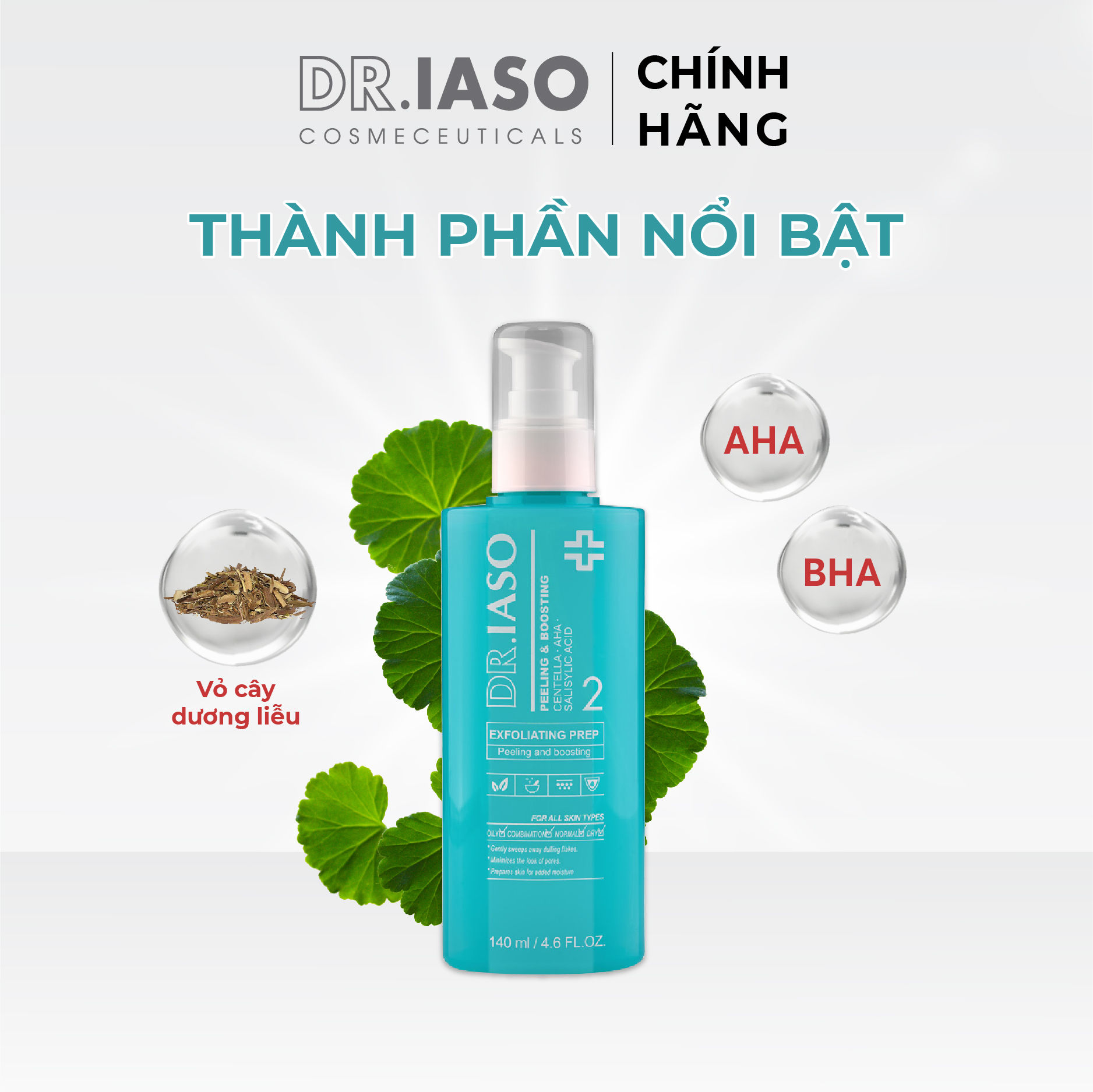 D33 Nước hoa hồng giúp tái tạo da Dr IASO Exfoliating Prep 140ml