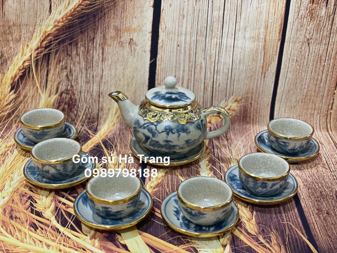 Bộ trà gốm sứ Bát Tràng cao cấp men rạn dung tích 300ml