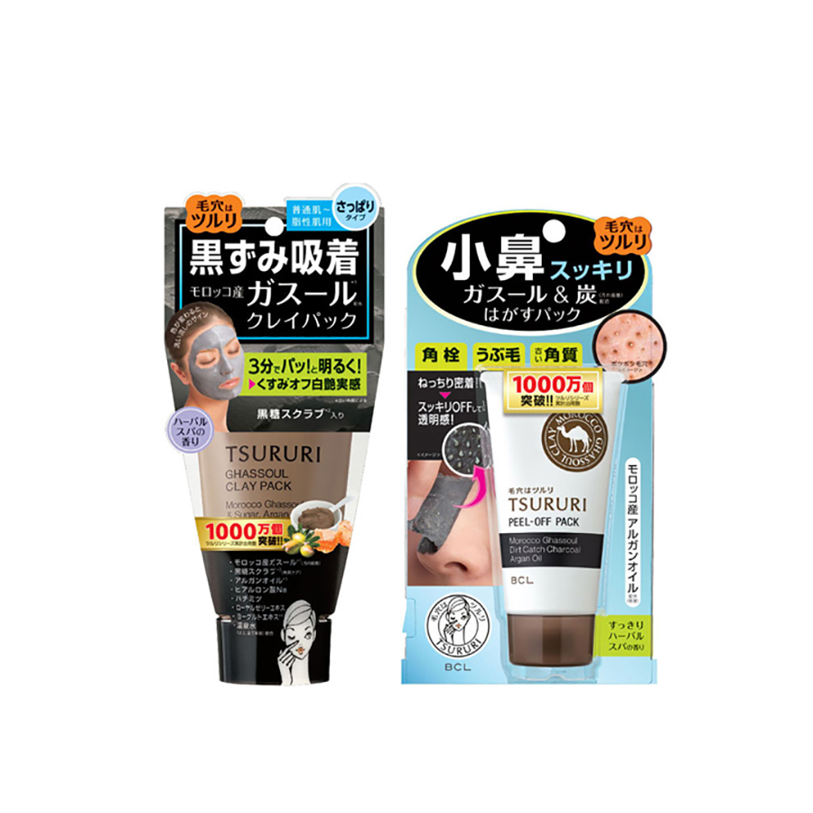 Combo Mặt nạ lột mụn đầu đen Tsururi Peel-off Pack 55g và mặt nạ đất sét Tsururi Ghassoul Mineral Clay Pack 150g