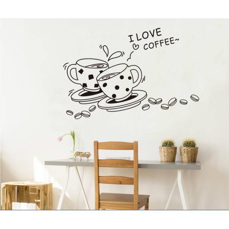 Decal trang trí tường 2 ly I Love Coffee