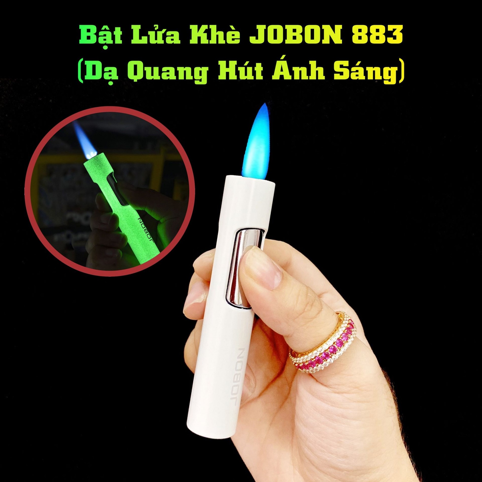 Hột quẹt bật lửa khè JOBON 883 dạ quang hút ánh sáng - xài gas