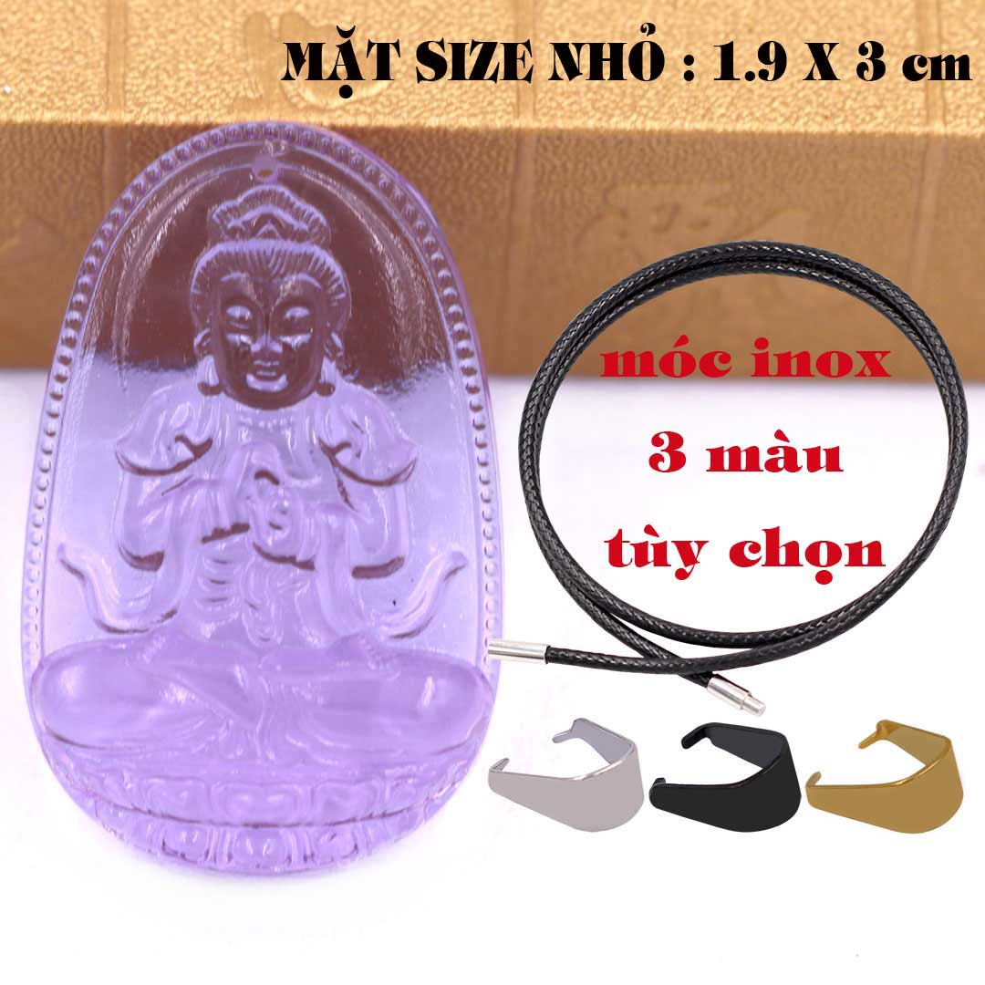 Mặt Phật Đại nhật như lai pha lê tím 1.9cm x 3cm  kèm vòng cổ dây cao su đen + móc inox vàng, Phật bản mệnh, mặt dây chuyền