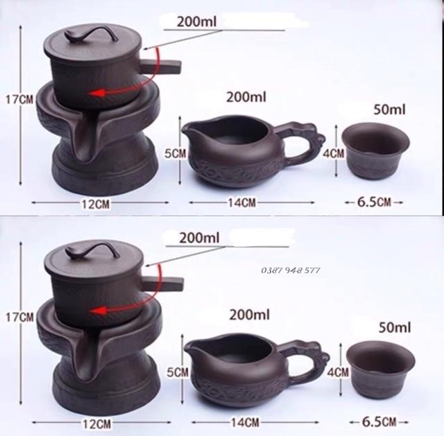Bộ ấm chén pha trà đẹp cối xay gió gốm sứ tử sa cao cấp, 19 chi tiết màu nâu đen