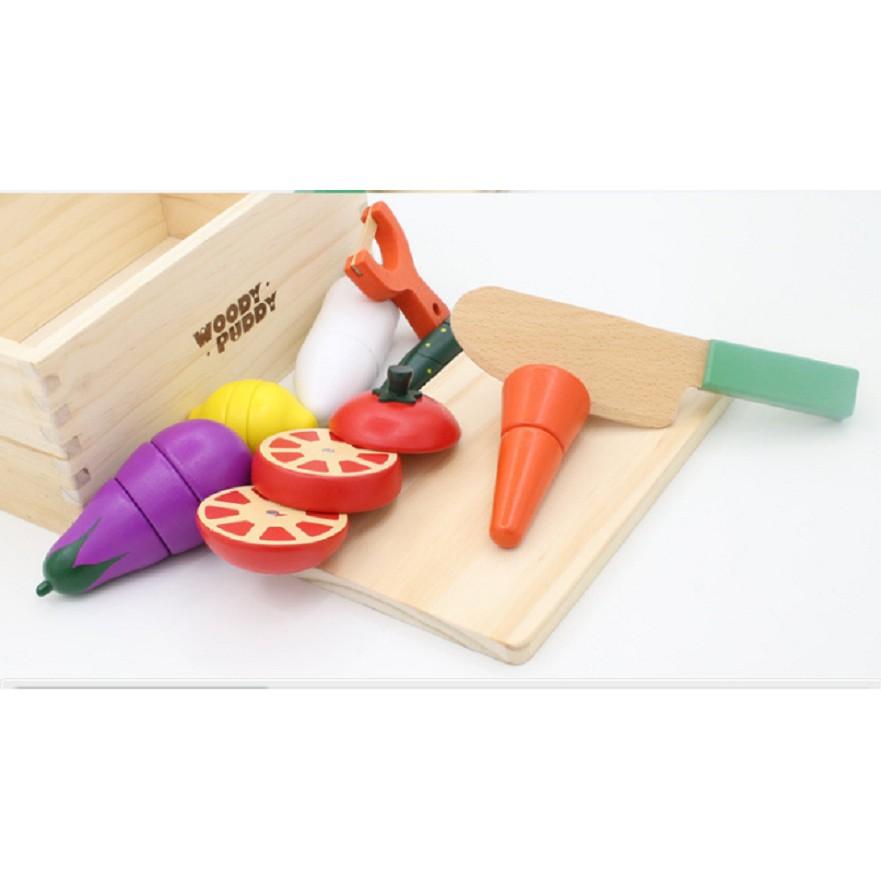 Bộ đồ chơi cắt hoa quả gỗ xuất Nhật có khay đựng cao cấp cho bé