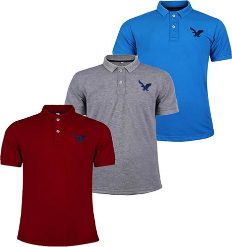 Áo thun nam cổ bẻ thêu trước ngực, Combo 3 áo - ĐBPS19 - Đỏ Đô, Xám Đậm, Xanh Dương