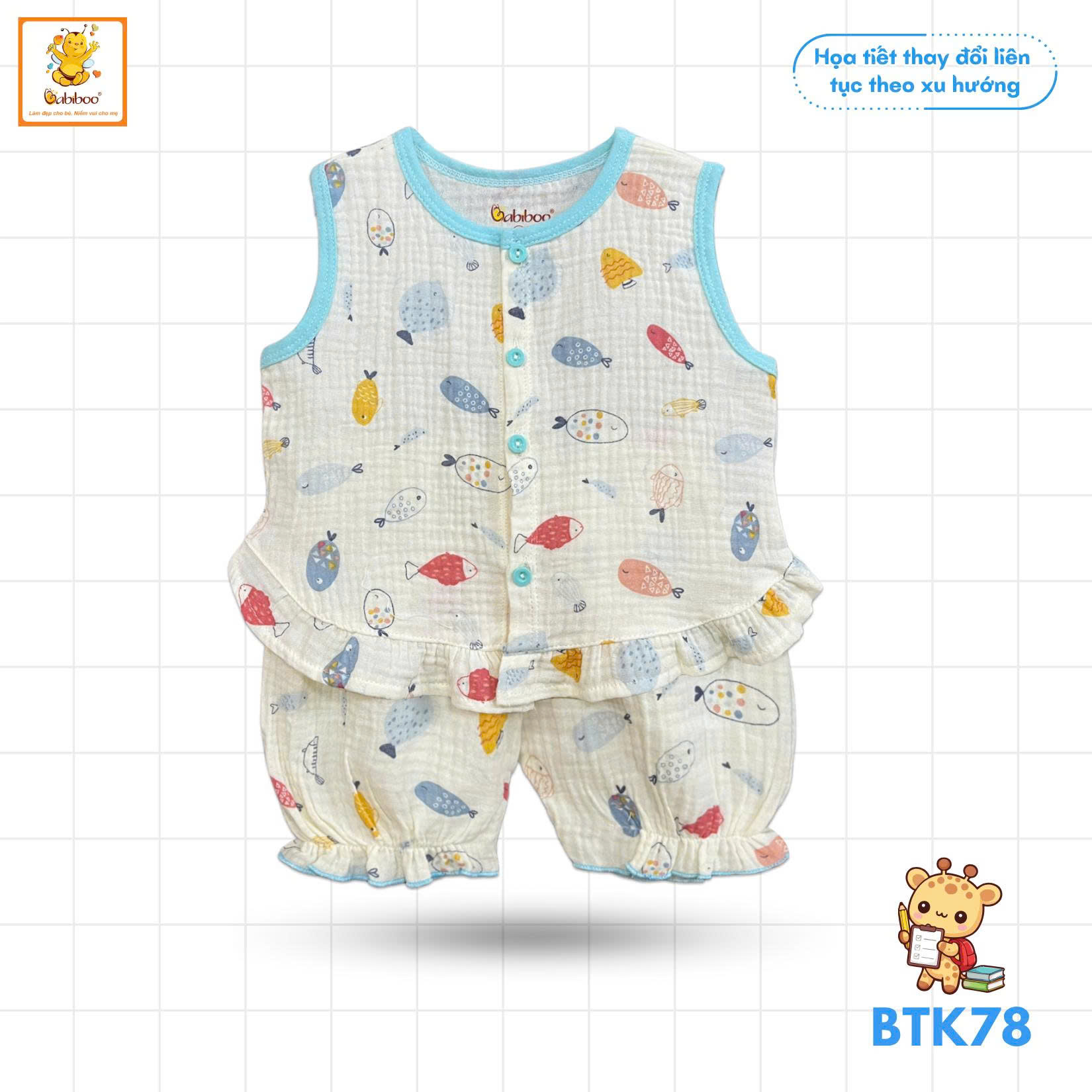 BỘ HÈ BÉ GÁI BABIBOO  CHẤT  MUSLIN MỀM MÁT, THOÁNG KHÍ BTK078