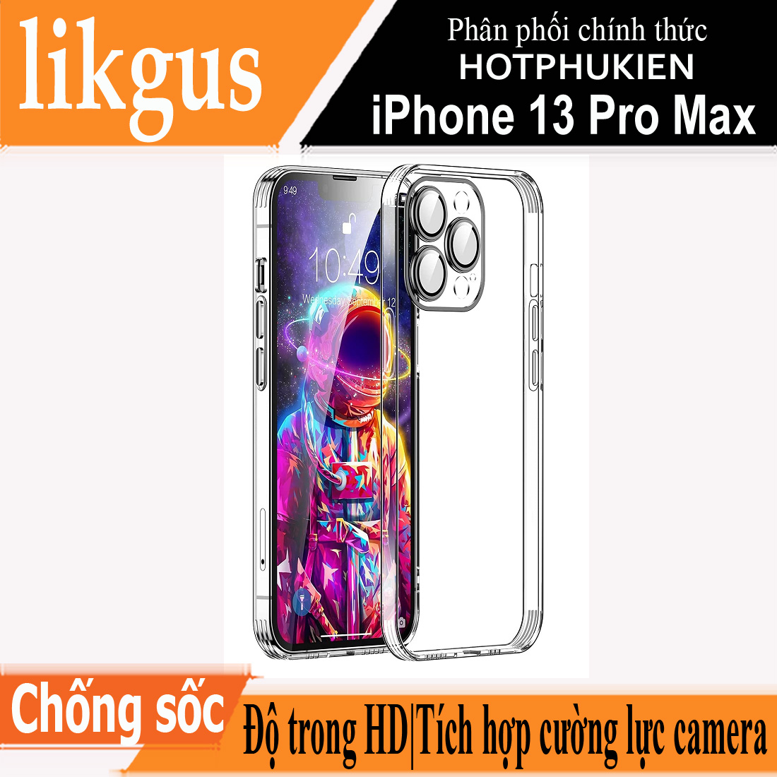 Ốp lưng cường lực camera trong suốt cho iPhone 13 Pro Max hiệu Likgus Lens Protection Case độ trong tuyệt đối, chống trầy xước, siêu mỏng 1.5mm - hàng nhập khẩu