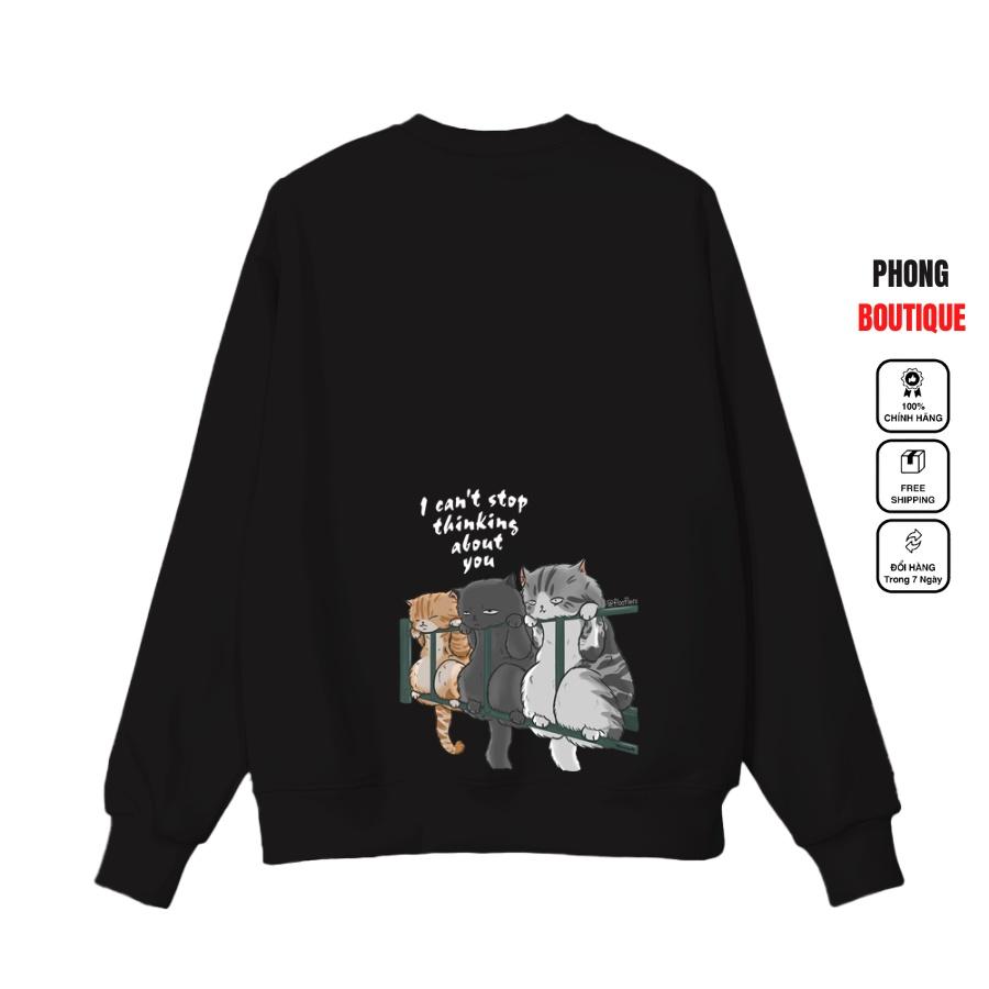 Áo dài tay MÈO LAN CAN NỈ BÔNG Unisex Phong Boutique Basic Sweater Ulzzang cặp đôi nam nữ form rộng oversize Hàn Quốc