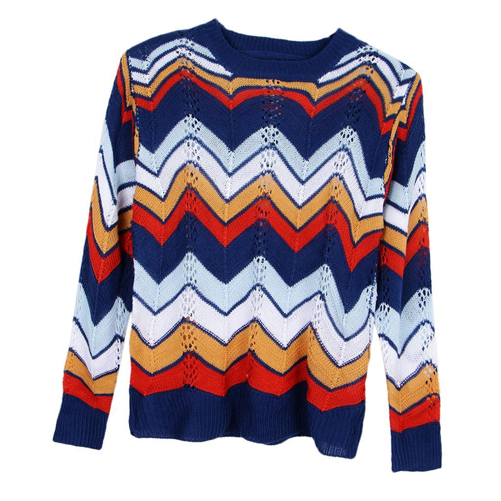 Women's Round Neck Striped Pullover Top Knitted Casual Thin Sweater Coat