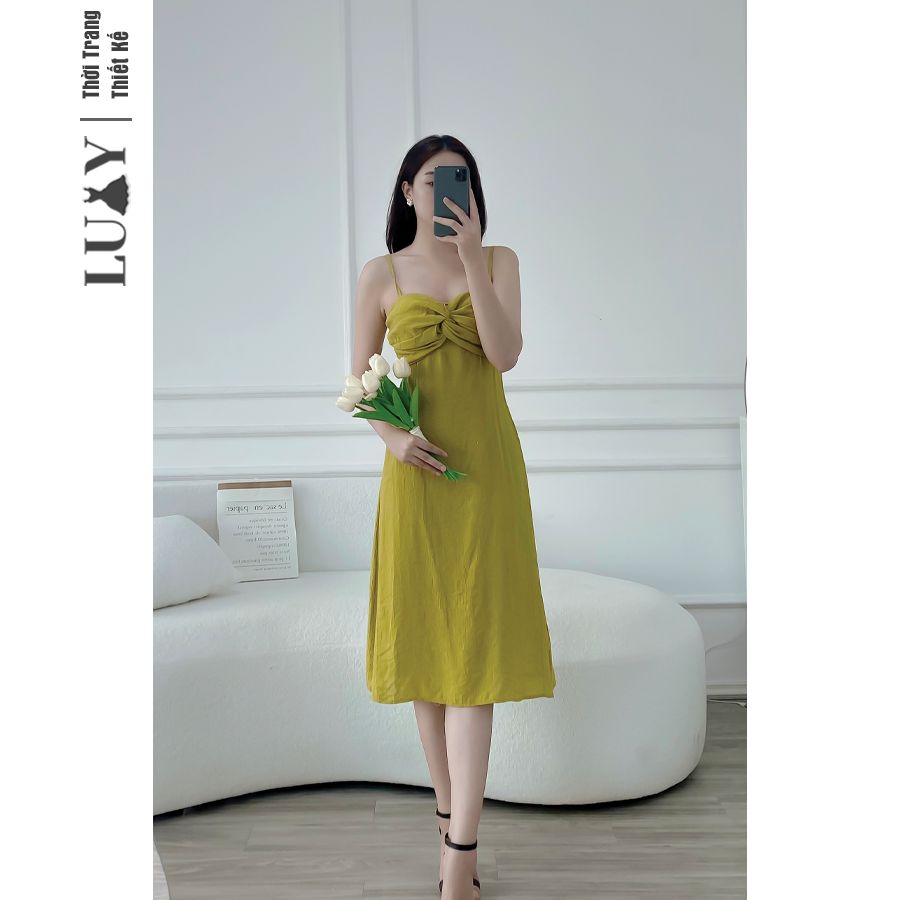 Đầm 2 dây LUXY V30267 xoắn ngực, dáng ôm eo phong cách sang chảnh