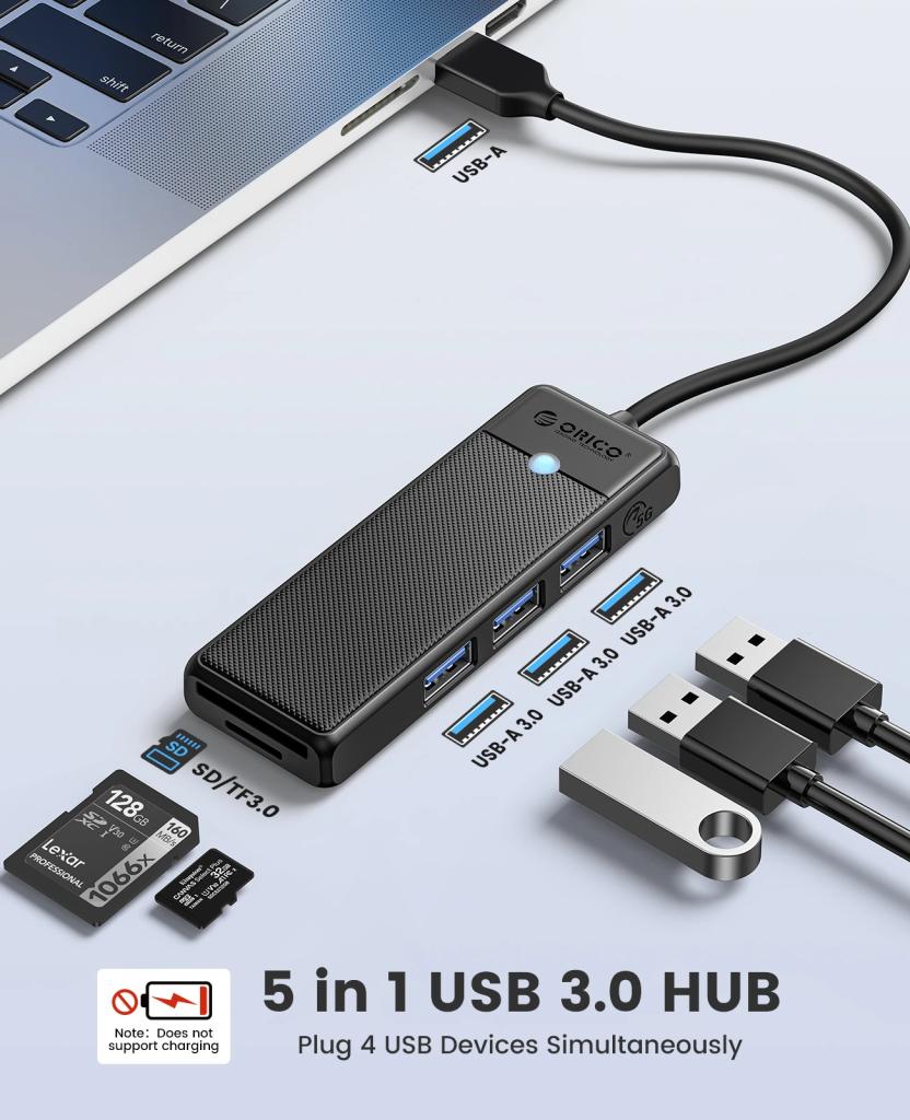 Bộ Chuyển Đổi HUB 1 USB ra 3 cổng USB 3.0 5Gps/ TF/SD 3.0*1 5Gbps PAPW3AT-U3-015 Orico - Hàng Chính Hãng