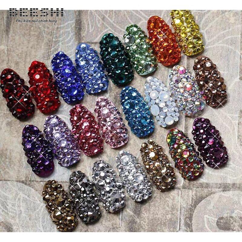 Khay đá chân keo YBH mix màu mix size 12 ô hộp nhỏ 1441 viên đá siêu sáng -beeshi shop nail