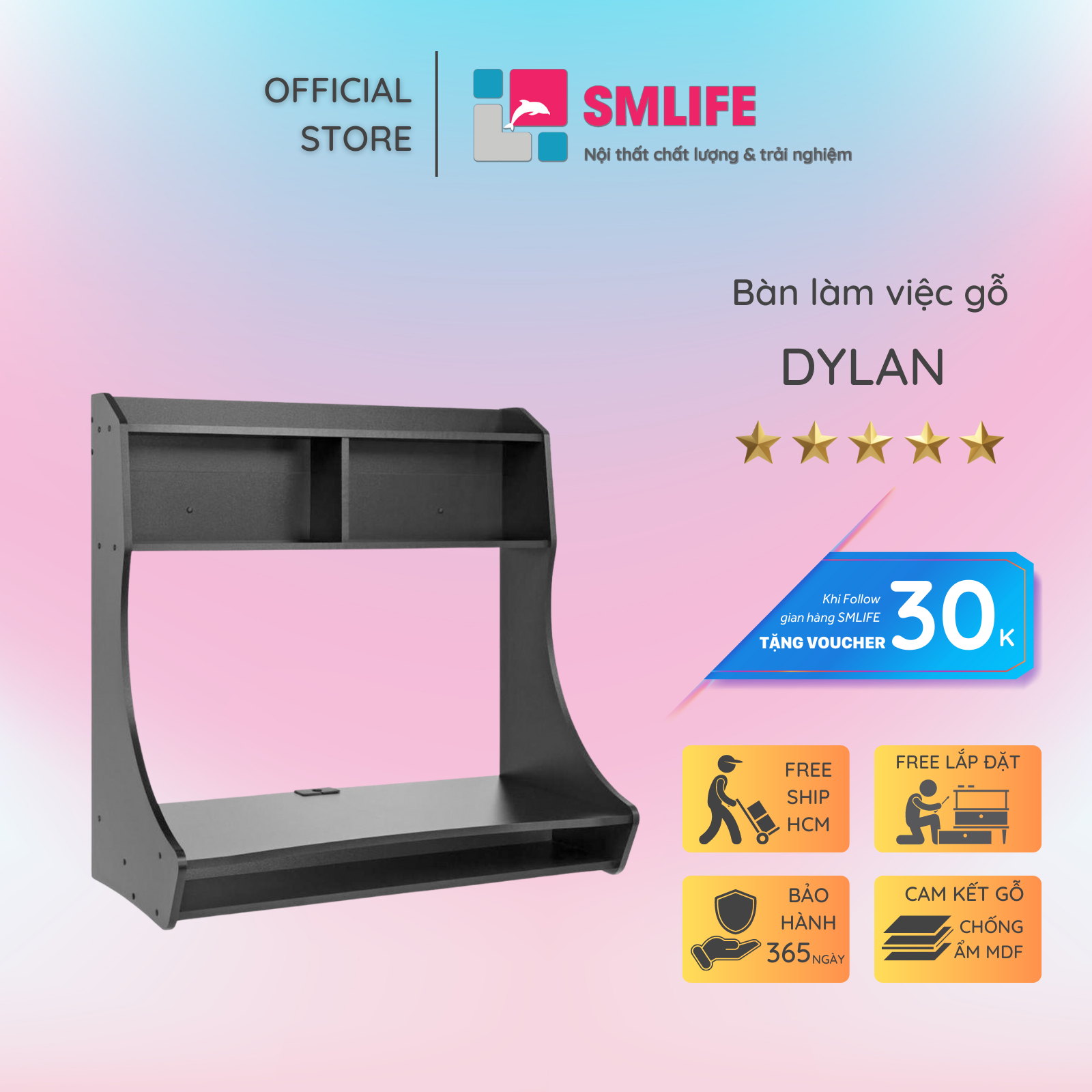 Bàn làm việc gắn tường SMLIFE Dylan