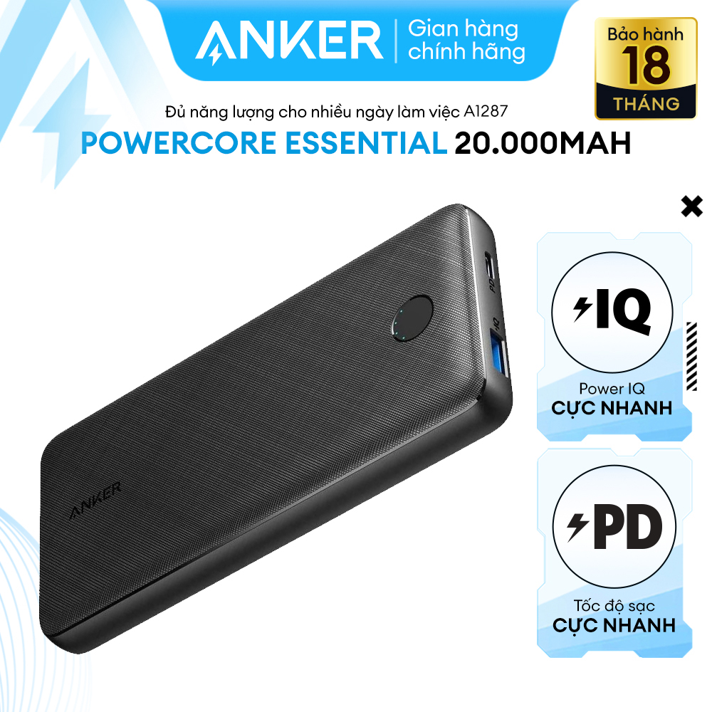 Pin dự phòng ANKER PowerCore Essential 20.000mAh hỗ trợ sạc nhanh Power Delivery 20W  - A1287