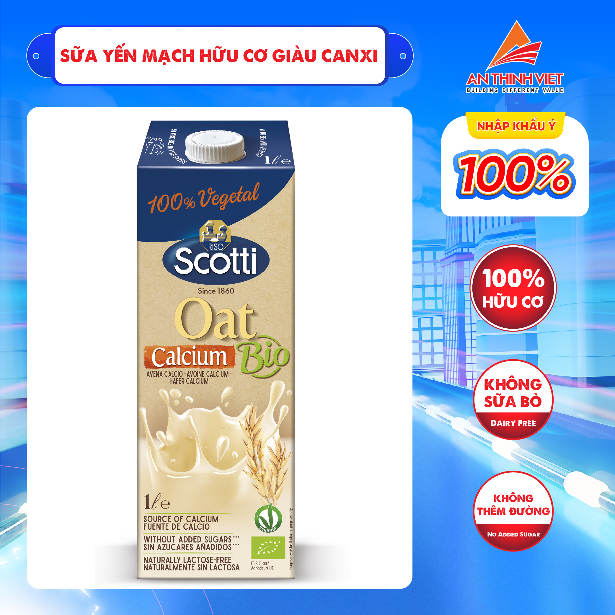 Sữa Yến Mạch Hữu Cơ Giàu Canxi Riso Scotti - BIO Calcium Oat Drink - Hộp 1L