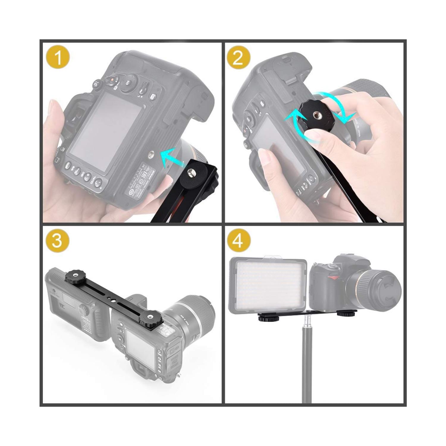 Giá đỡ chân máy ảnh kép đèn flash Thanh mở rộng với vít 1/4 inch cho máy ảnh DSLR