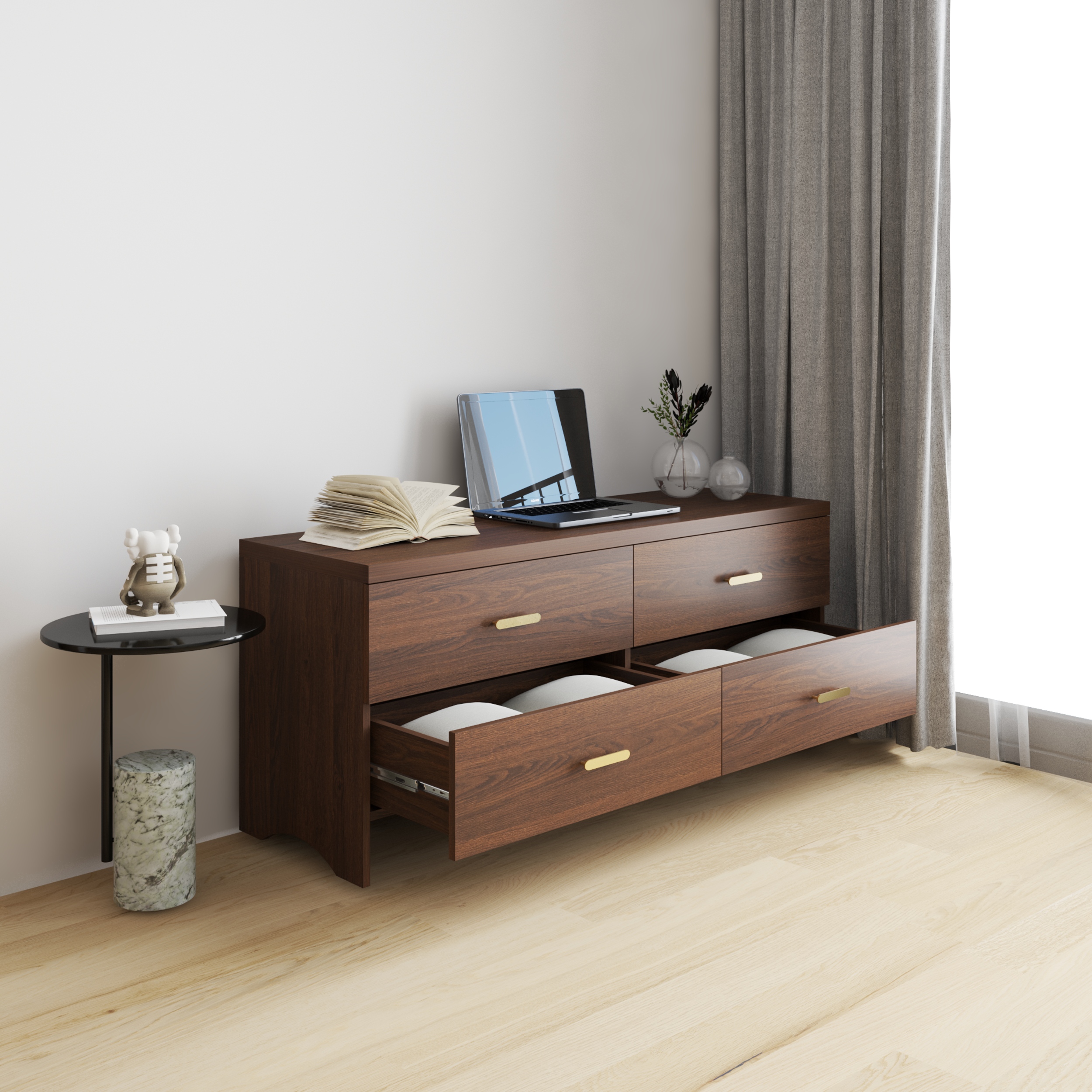 HAPPY FURNITURE , Tủ lưu trữ 6 ngăn kéo - CHEVY, THK_266 , 140cm x 45cm x 60cm DxRxC