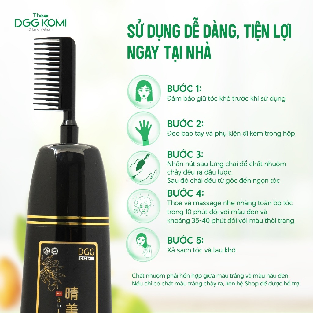 Lược nhuộm tóc thảo dược DGG KOMI Việt Nam nhuộm tóc bán vĩnh viễn chiết xuất thiên nhiên dạng chai 350ml