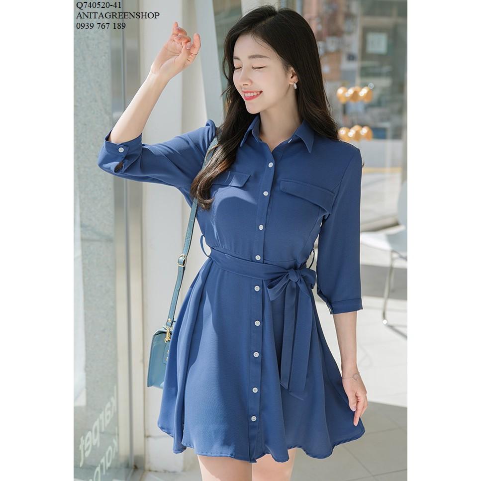 Q740520 ĐẦM VOAN SƠ MI THẮT NƠ EO