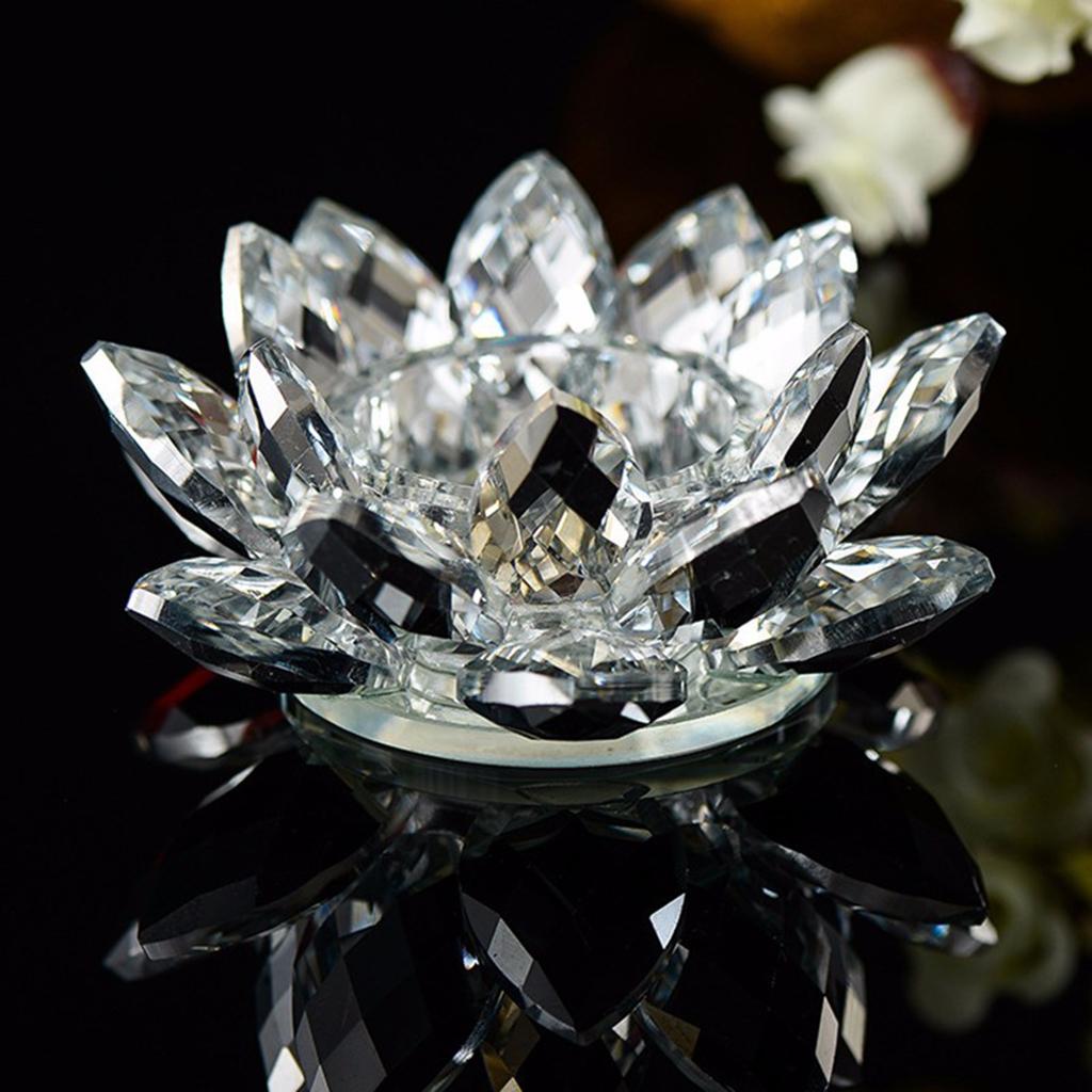 WHITE CRYSTAL LOTUS FLOWERS ORNAMENT WITH GIFT BOX CRAFT HOME DECORS 12CM