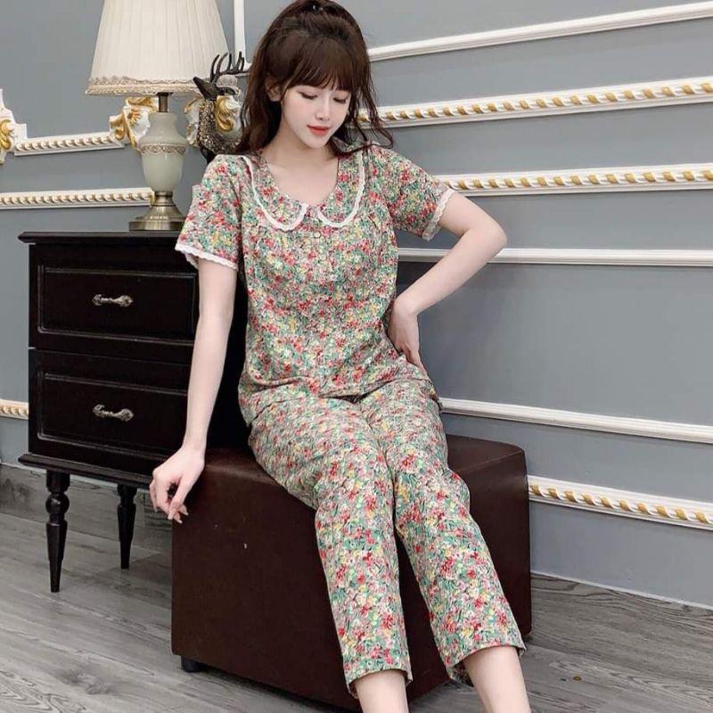 Đồ bộ mặc nhà cổ vuông ảnh thật
