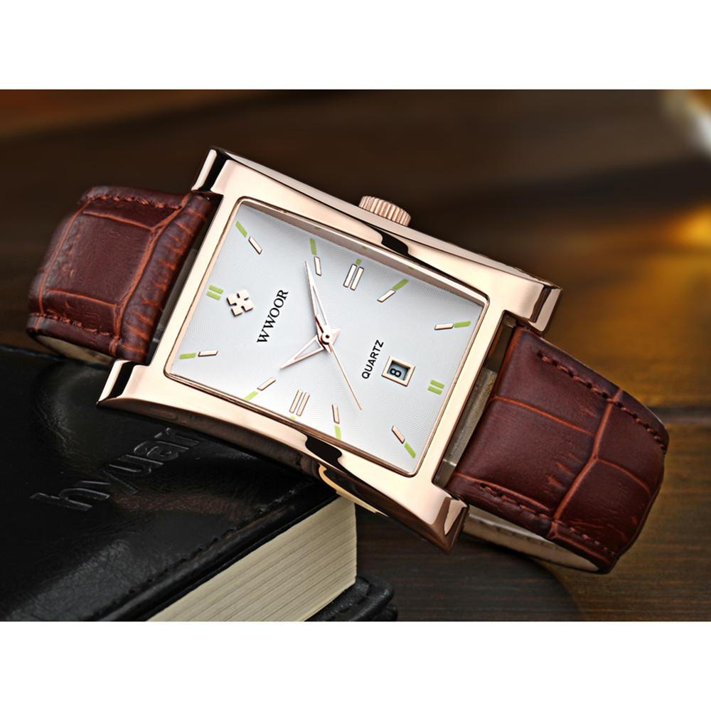 Đồng hồ WWOOR thạch anh mặt số hình chữ nhật bắt mắt dành cho doanh nhân Dây da chống thấm nước - Loại 2