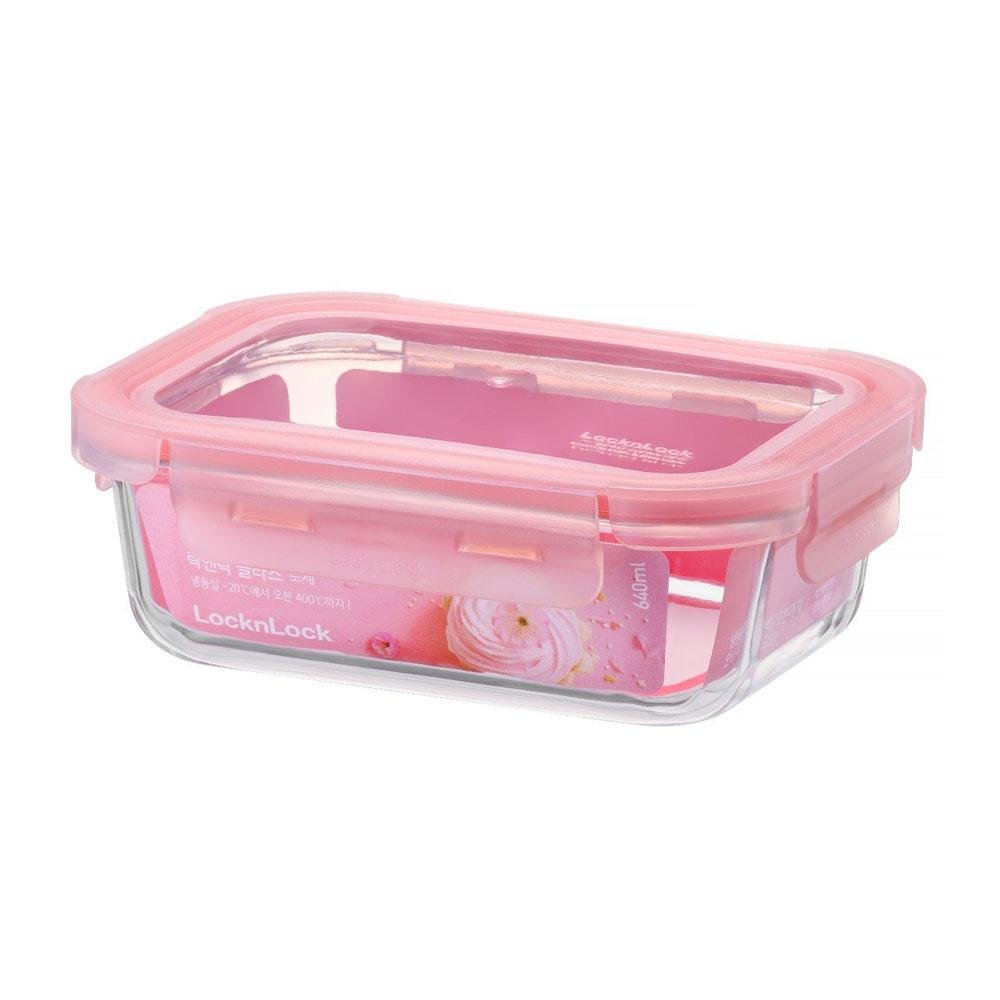 Hộp Đựng Thực Phẩm Thủy Tinh Chịu Nhiệt Locknlock Nắp Màu Đỏ Hoa Anh Đào LLG402-640ml