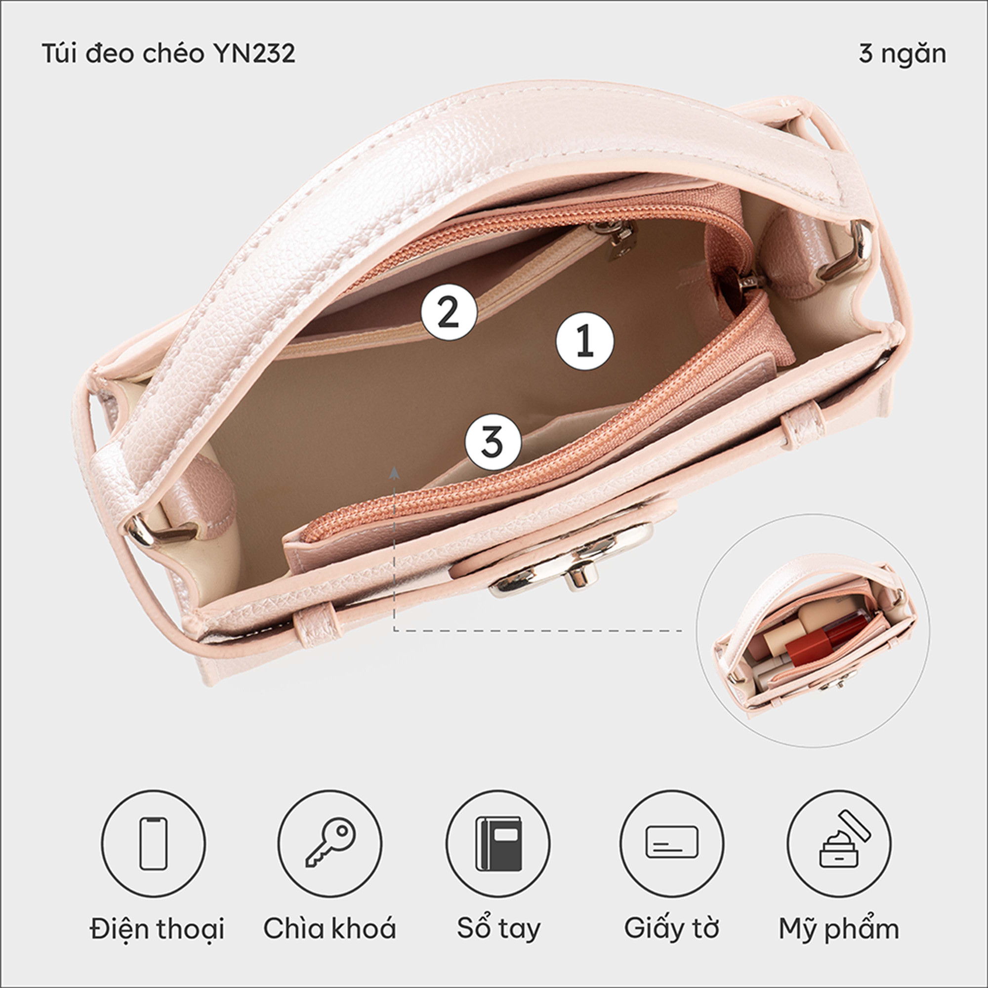 Túi đeo chéo nữ YUUMY YN232 (BST Pink Obsessed)