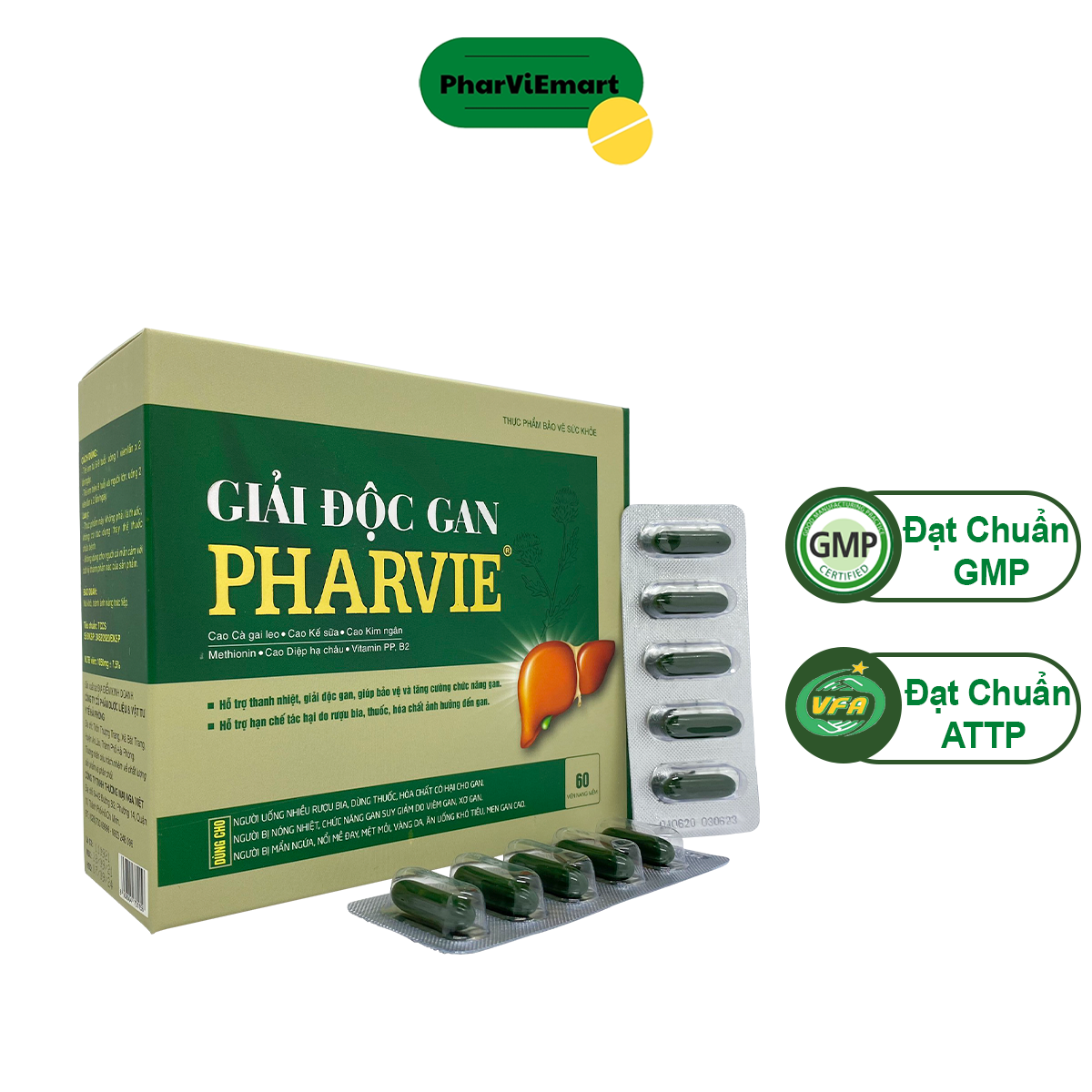 Viên Uống Giải Độc Gan PharVie Hộp 60 Viên Hỗ Trợ Thanh Nhiệt Giải Độc Gan