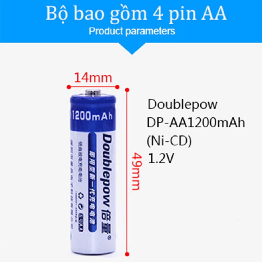 Bộ sạc pin tiểu AA, AAA tặng kèm pin, Combo sạc pin tiểu kèm khay