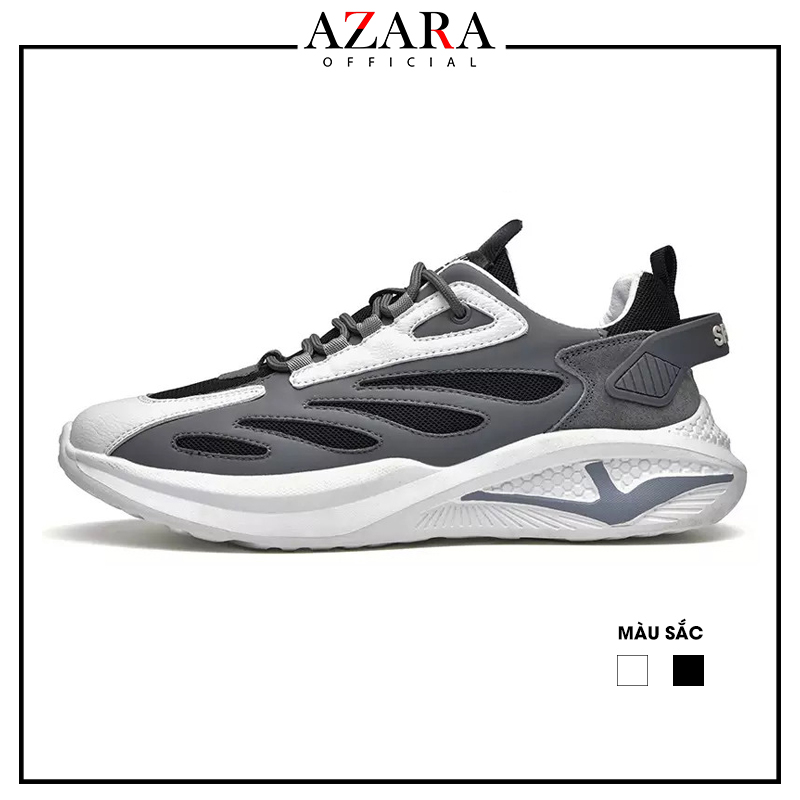 Giày Thể Thao Nam AZARA- Sneaker Màu Xám - Trắng, Giày Thể Thao Chạy Bộ, Vải Thoáng Khí, Đế Chống Sốc  - G5431