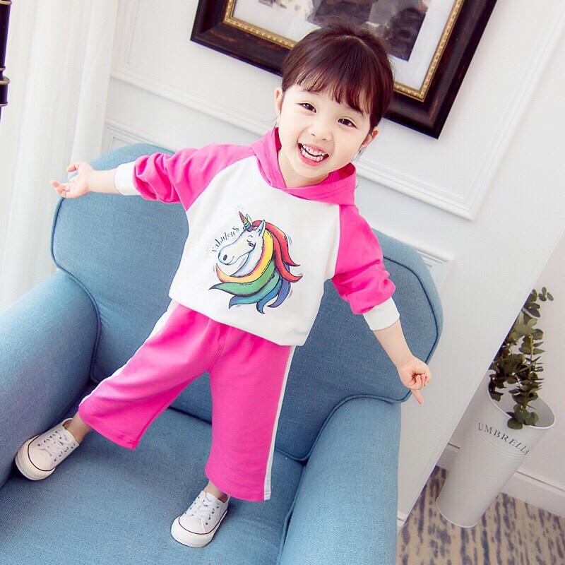 Bộ bé gái Pony tay dài thun cotton xinh mát ấm áp mùa mưa