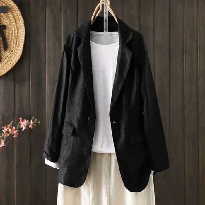 Hình ảnh Áo vest Blazer Linen nữ túi bổ nắp 1 khuy trẻ trung ArcticHuntẻ, thời trang thương hiệu chính hãng