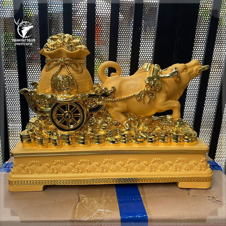 Tượng Trâu Vàng Kéo Tài Lộc Size 42, Quà Tặng Tân Gia Khai Trương Sinh Nhật Tặng Sếp Tặng Đối Tác , Người Tuổi Sửu